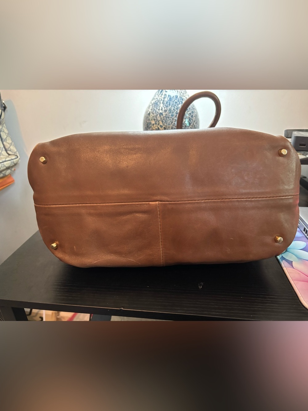 Furla Carmen Vintage Leather Shoulder Bag Tote – Rich Brown / Gold Hardware - Picture 7 of 15